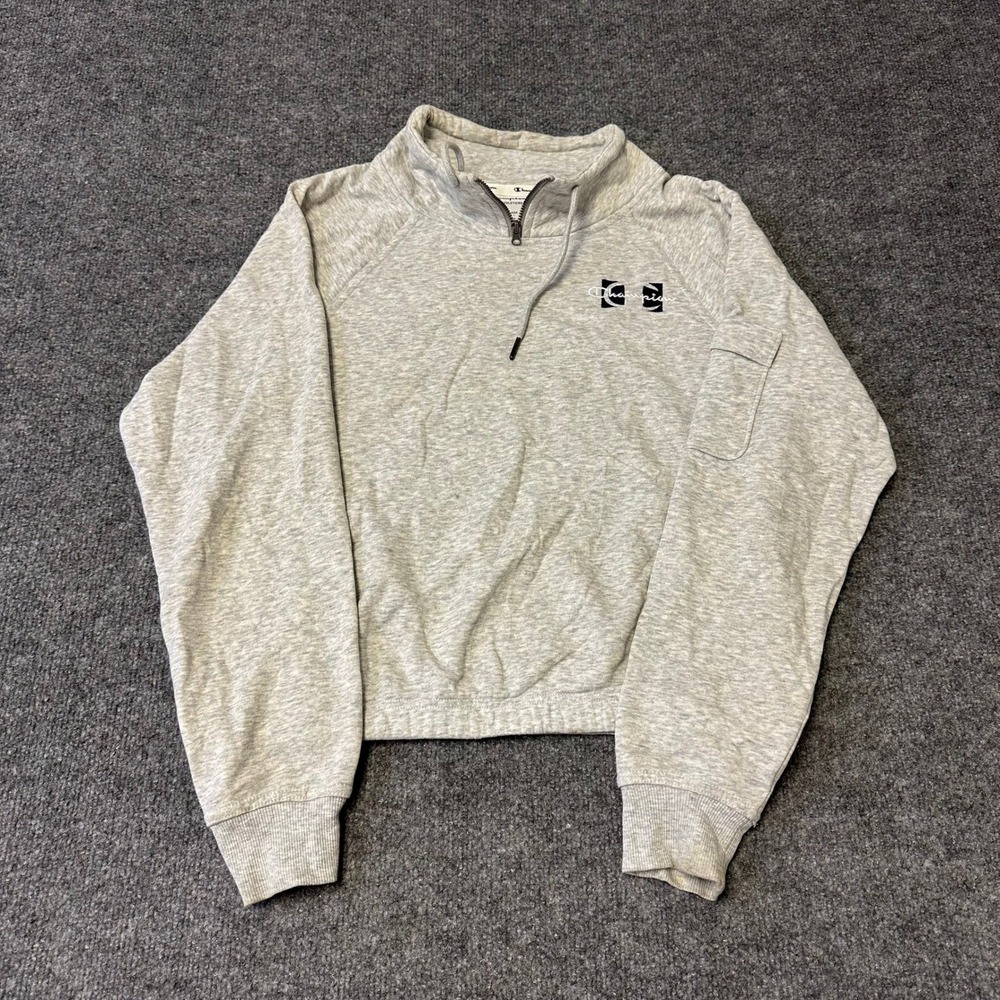 Champion Sweatshirt Womens Size M Gray Quarter Zip Cropped Utility Pocket Fleece